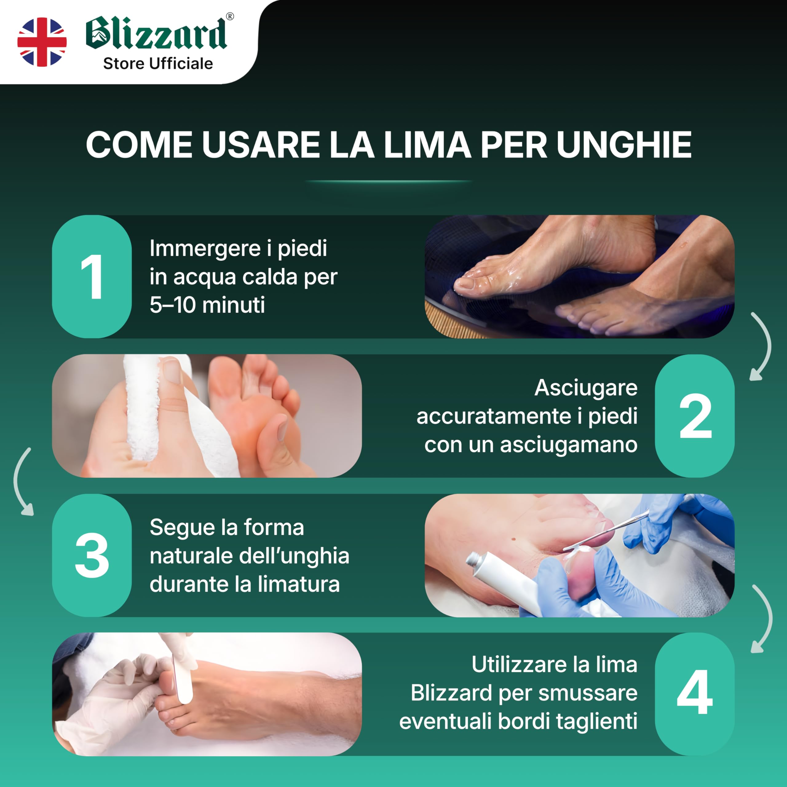 Blizzard Kit Pedicure Professionale 3 Pezzi — Ferri da Podologo per Unghie Incarnite — Set Podologia con Lima, Pulitore e Sollevatore — Acciaio Inox — Per Anziani e Uomo