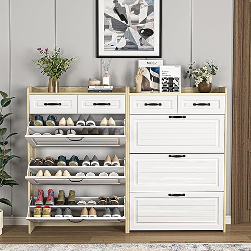 Miniatura 7 de Vibe & Dine Armario de almacenamiento de zapatos con 3 cajones abatibles y 2 cajones horizontales, armario organizador de zapatos grande que se