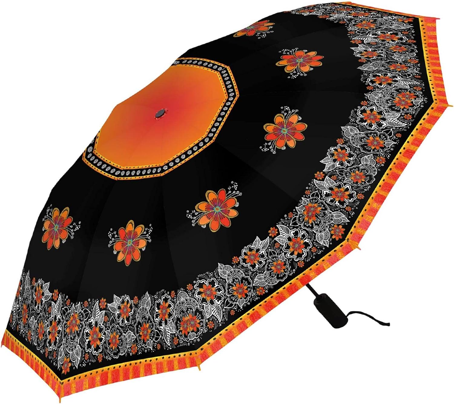 RainCaper Laurel Burch Windproof Auto Open Close 43” Coverage Folding Travel Umbrella with Matching Sleeve