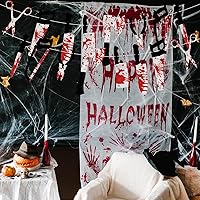Vista 2 de 4 piezas de decoraciones de fiesta de Halloween, pancarta sangrienta, juego de guirnalda de terror para decoración de películas espeluznantes