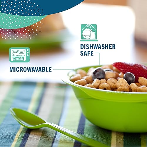 Miniatura 5 de Preserve Vajilla reutilizable sin BPA con cubiertos de plástico reciclado 4 platos, 4 cuencos, 4 tazas y 24 cubiertos, color verde manzana
