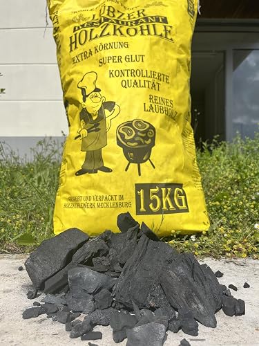 Favorit Barbecue charcoal 15 kg (made from pure hardwood, extra large grain, long-lasting ember, barbecue charcoal in restaurant quality) 1500 - 3