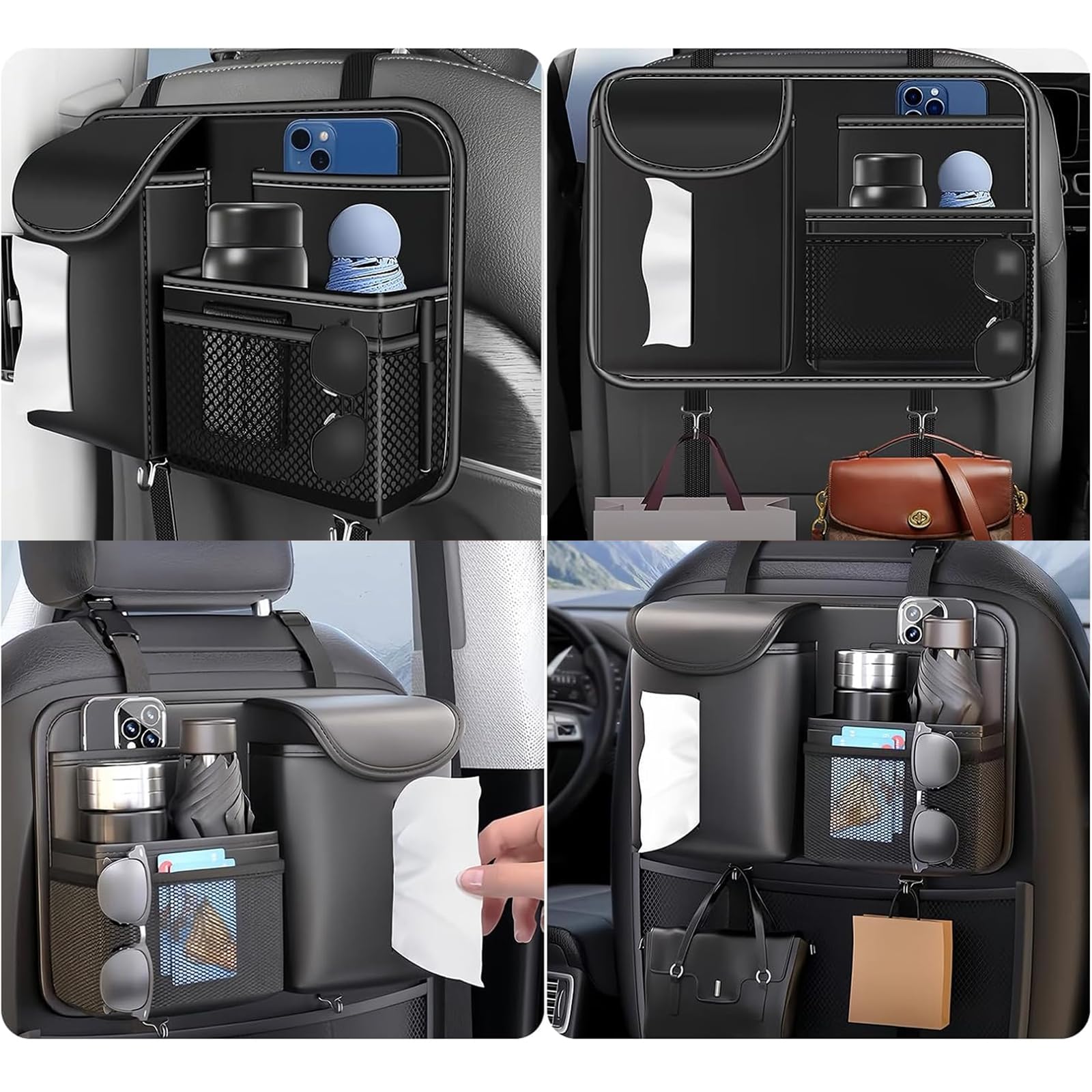 Generico Organizer Auto Multifunzione Schienale per JAGUAR I-PACE 2018-2022, Universale Pelle Sedile Posteriore Impermeabile Borsa Portaoggetti Multi-Tasca Anti-Sporco