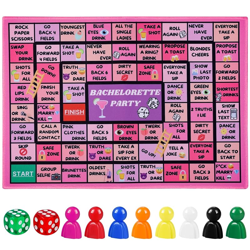 Fofeadm Bachelorette Party Drinking Games for Adults, Rubber Mat Drinking Board Game, Funny Party Interactive Drinking Games for Girls Night, Bachelorette Party, Age 21+, 2-8 Players