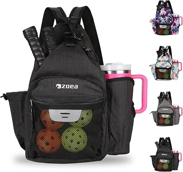 ZOEA Pickleball Backpack Bag for Men Women, Fits 40oz Tumbler, Holds 4 Paddles with Fence Hook, Waterproof Reflective, 7 Pockets Convertible Straps