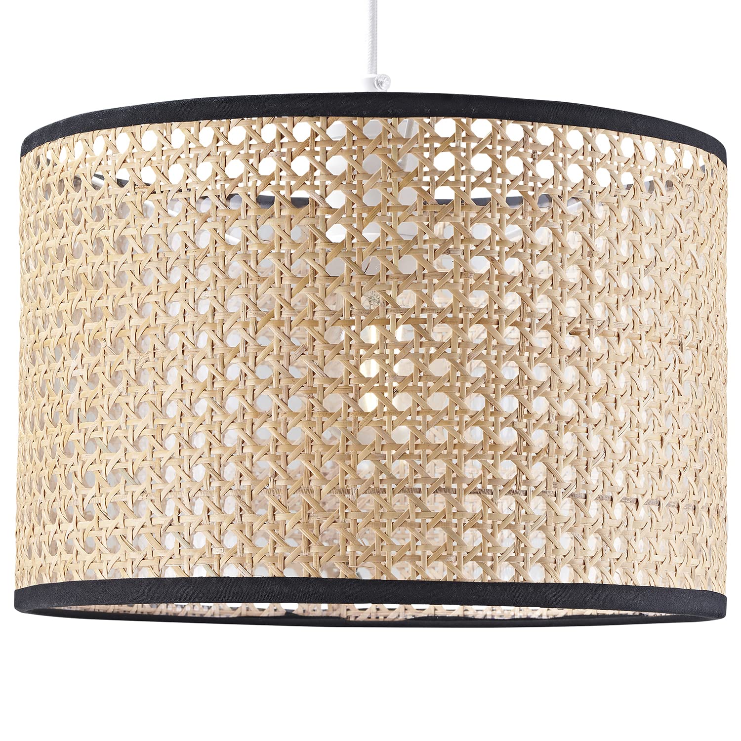 Happy Homewares Natural Wicker Rattan Drum Shaped Pendant Lamp Shade With Black Cotton Trims from B&Q