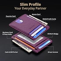 Vista 19 de Buffway - Billetera delgada minimalista de cuero con protección RFID para hombre y mujer Café Lichee