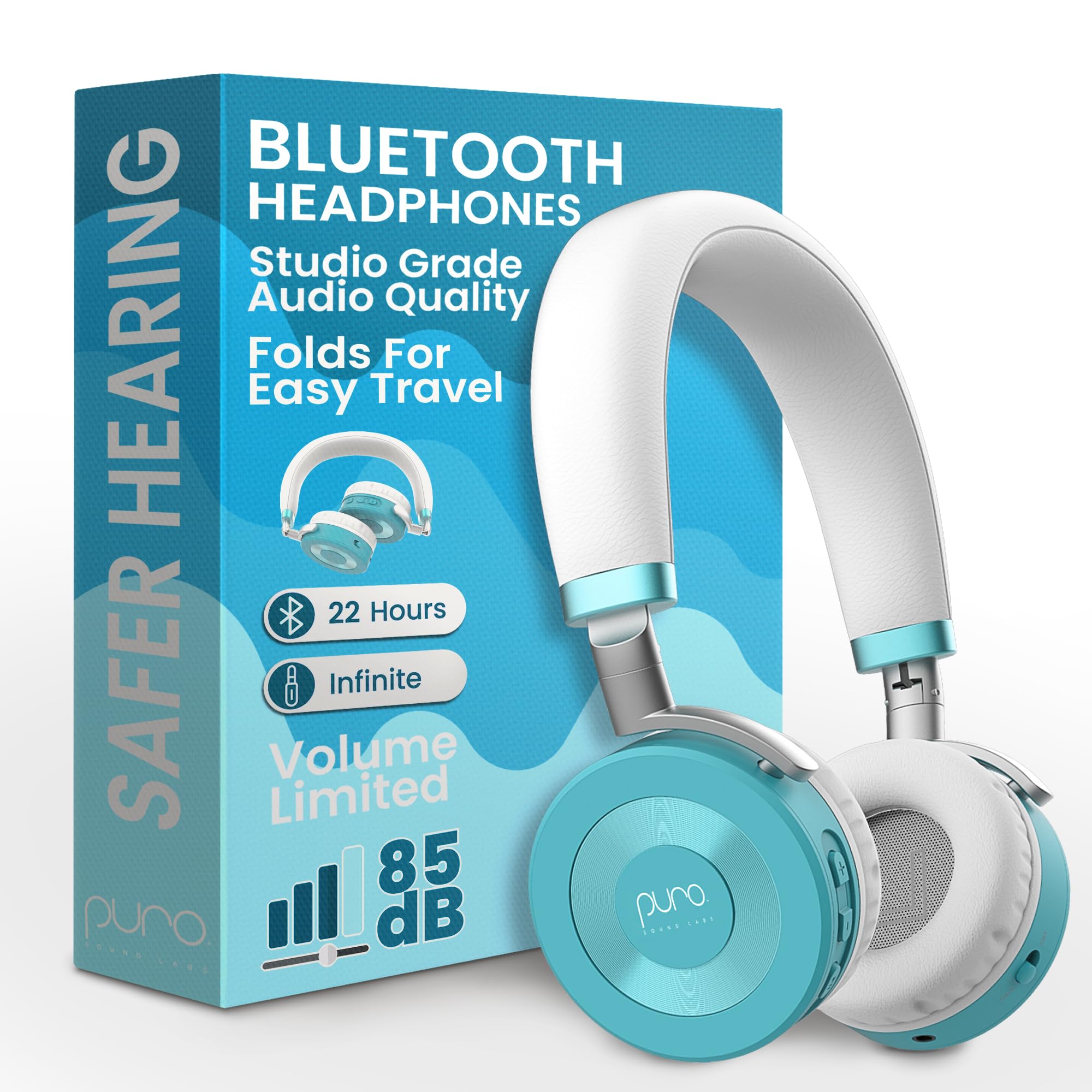 Puro Sound Labs JuniorJam Plus Volume-Limiting Wireless Bluetooth Headphones for Kids, Secure Audio with Adjustable On-Ear Design, 22-Hour Battery