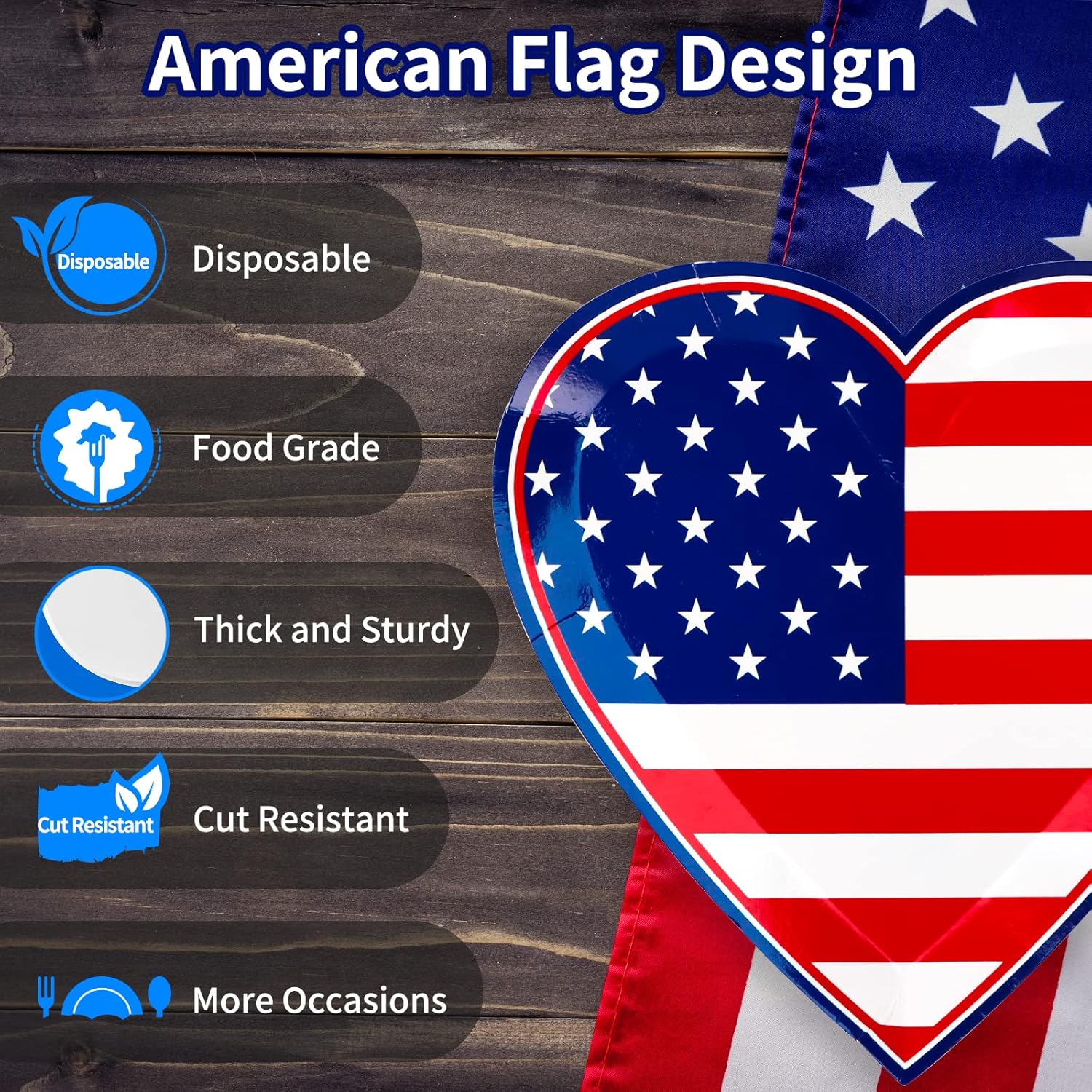 BFUN 4th of July Party Plates,50pcs Bulk Independence Day Plates of Patriotic Heart Shape for July Fourth Party,Veterans Memorial Day,Election Day,Presidents Day,Freedom Day,Patriotic Celebration
