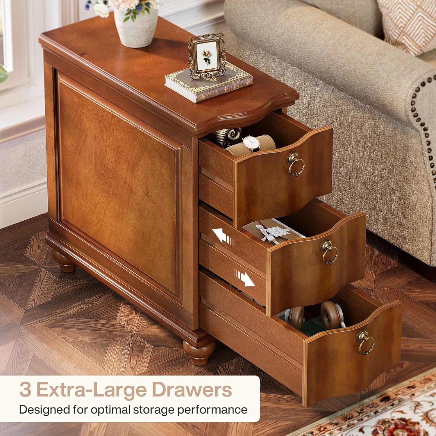 Tribesigns Wood End Table Set of 2, Fully Assembled Narrow Slim Side Table, No Assembly Required, Nightstand for Bedside, Small Spaces, Living Room, Bedroom, Walnut Brown