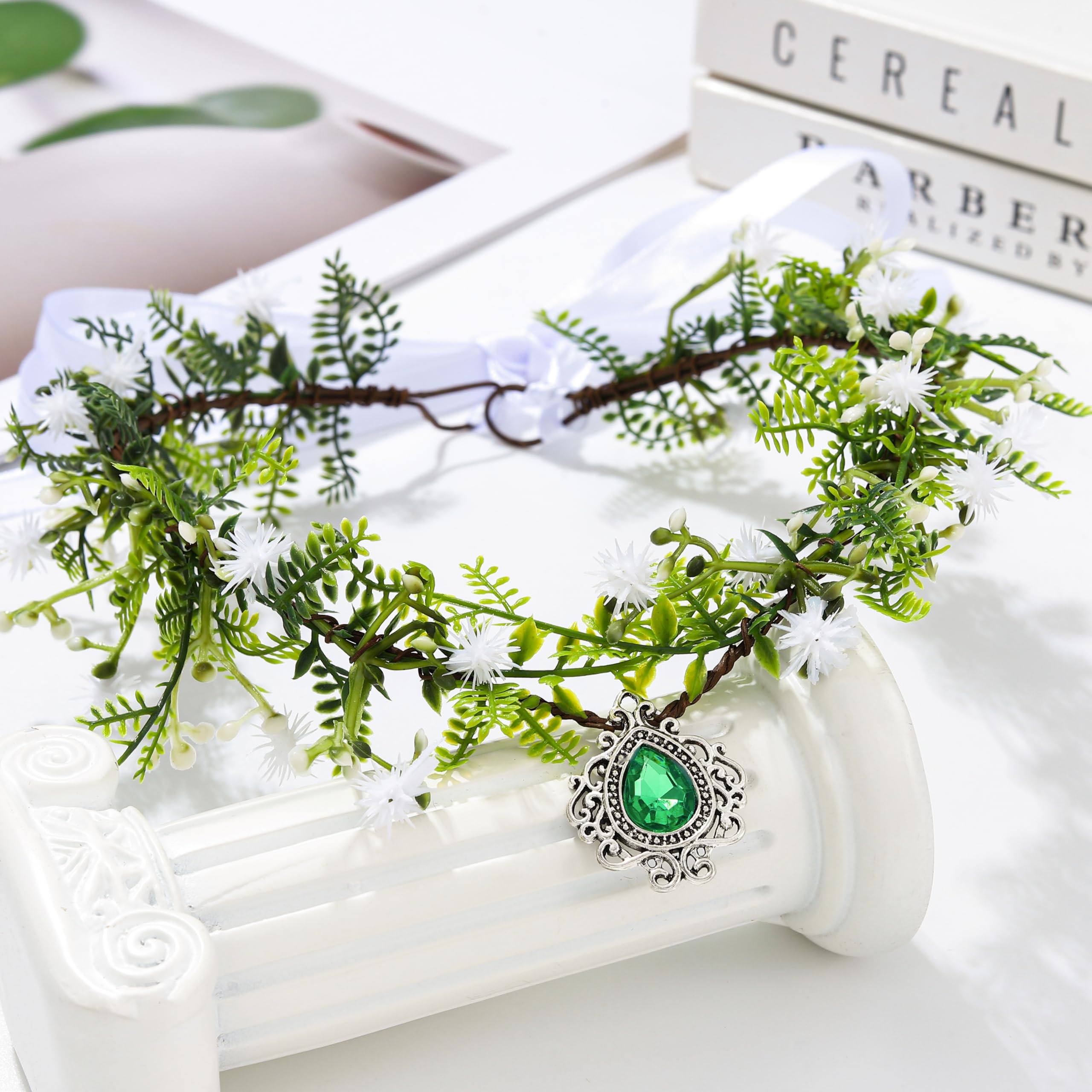 Fashband Diadema con diseño de corona de hojas de hada, colgante de flor de elfo, disfraz de Halloween, tiara para el cabello, accesorios para el cabello para mujer