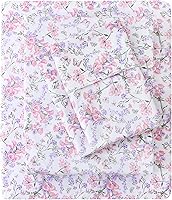 Mooreeke Cozy Vintage Microfiber Queen Sheet Set - Soft Breathable Floral Printed Bed Sheets, Deep Pocket Non-Slip, Pink Purple Flowers