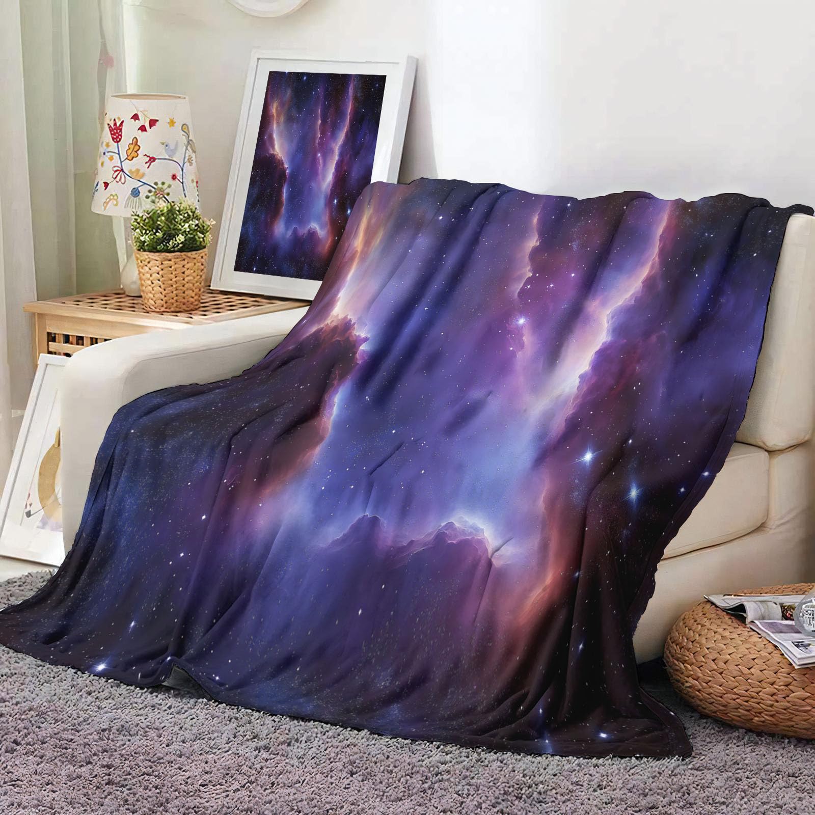 Plaid en flanelle chaude et douce motif espace galaxie