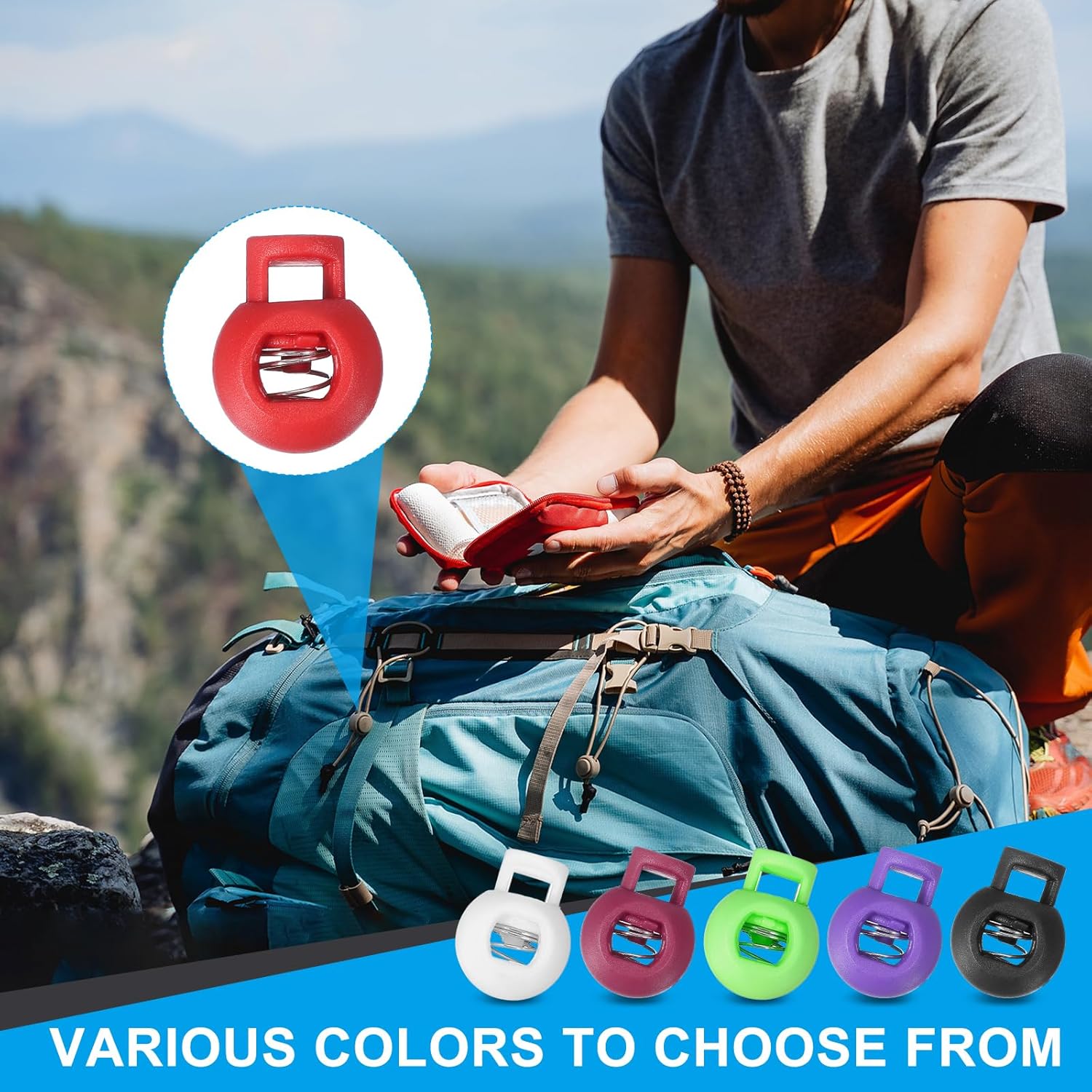 PATIKIL Round Cord Lock, Plastic Single Hole Spring Loaded Toggle Stoppers Adjustable Sliding Draw String Clip Ends Clamp - Image 7