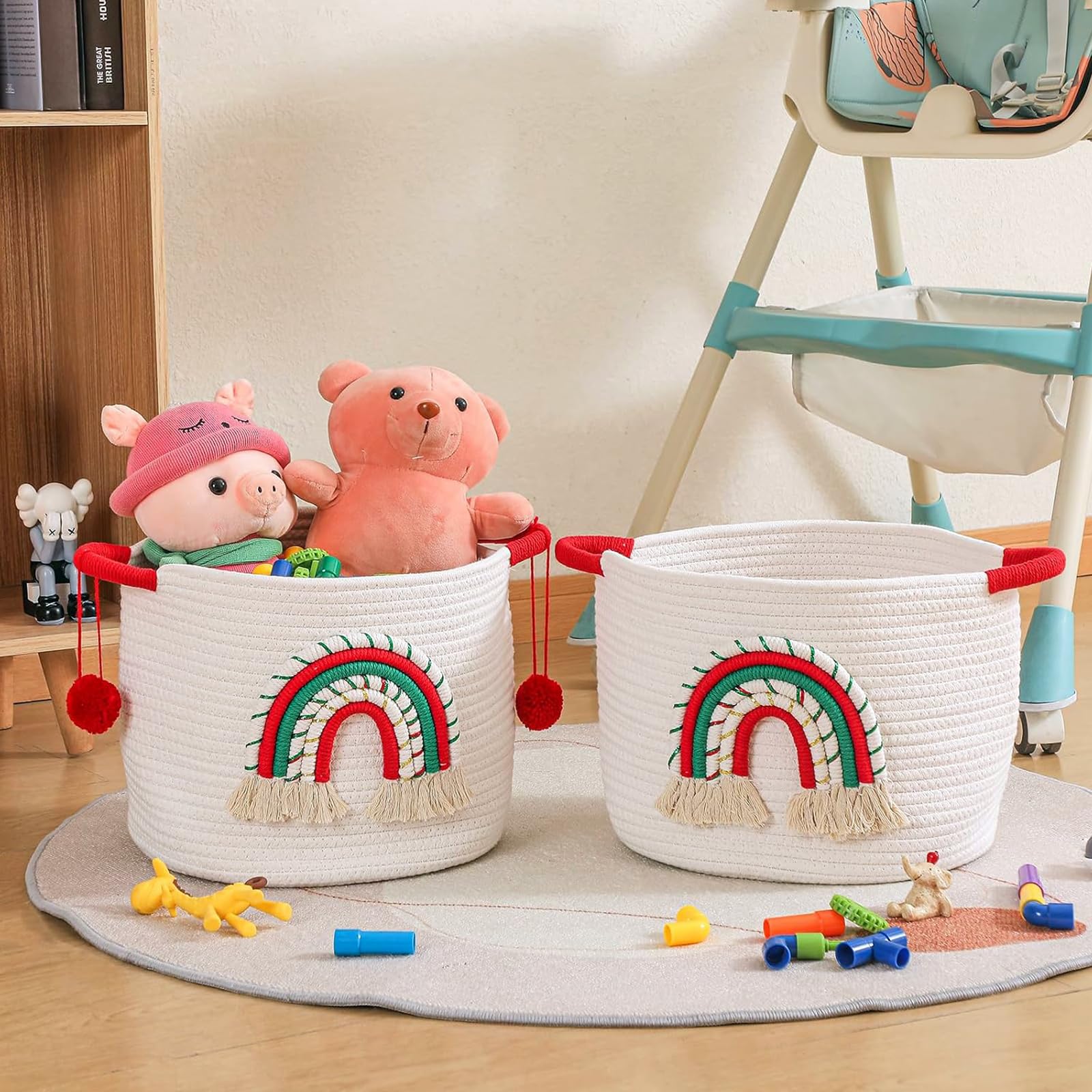 Christmas Gifts Baskets Empty with Rainbow, Cotton Rope Blanket Storage Basket, Small Laundry Baskets - Image 4