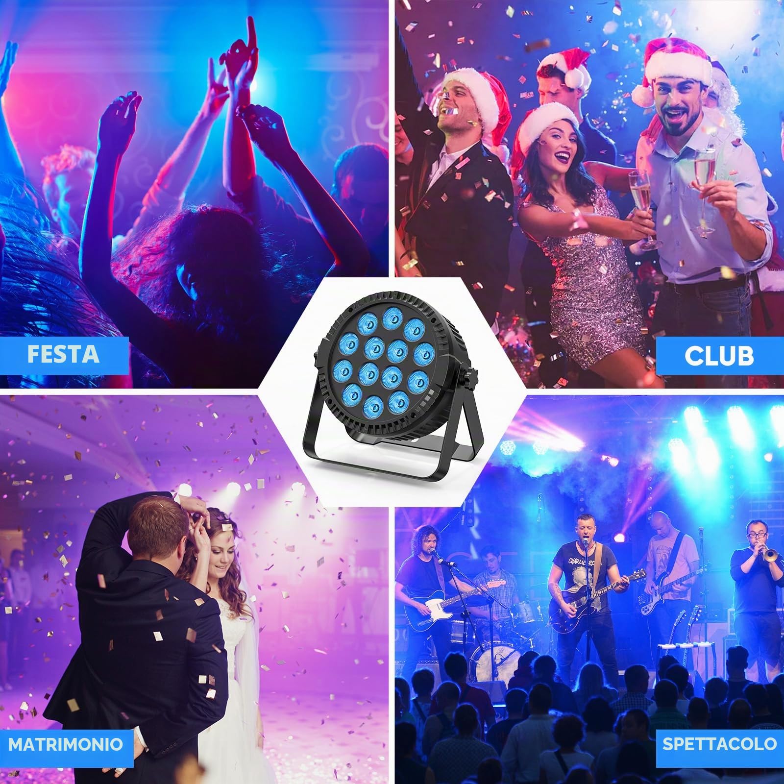 4PCS 14 * 6 W LED Luce Par, 4 in 1 RGBW Disco Party Stage Light con telecomando 4/8 CH Master-Slave Semovente Par Light Spotlight Adatto per Festival Club DJ Palco Nozze