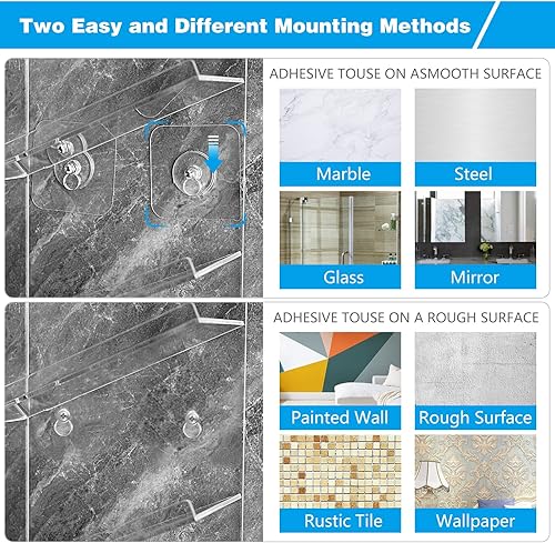 Miniatura 7 de HASPINH Estantes de ducha de acrílico, paquete de 2 organizadores de ducha, soporte para champú de baño montado en la pared, estantes de baño