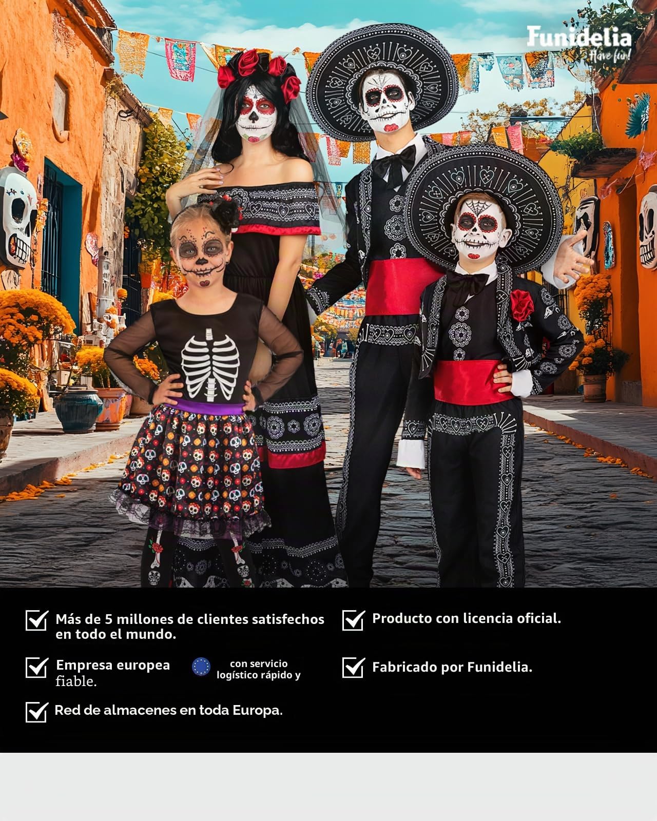 Funidelia Disfraz de Catrina para mujer con diadema con flores y velo, Traje de Día de los Muertos para adultos, Disfraces de Carnaval, Halloween y Fiestas – Talla XXL