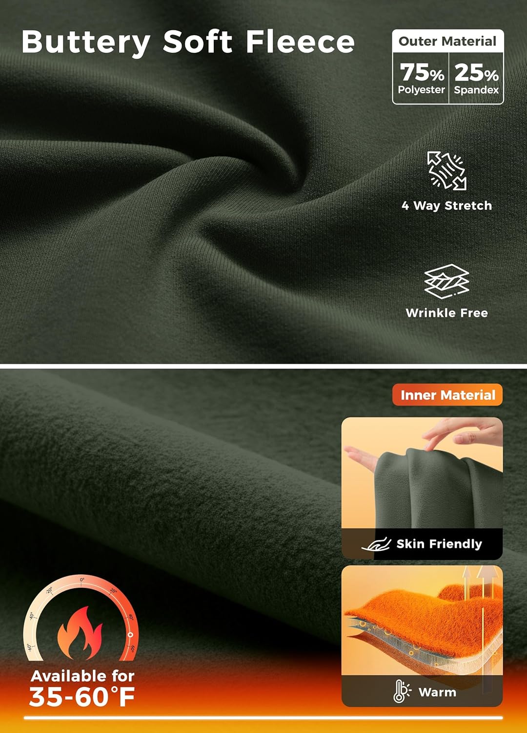 Willit Women's Fleece Lined Pants Wide Leg Thermal Yoga Winter Pants with Pockets High Waist Comyf Casual Lounge Pants 27" Army Green S - Image 4