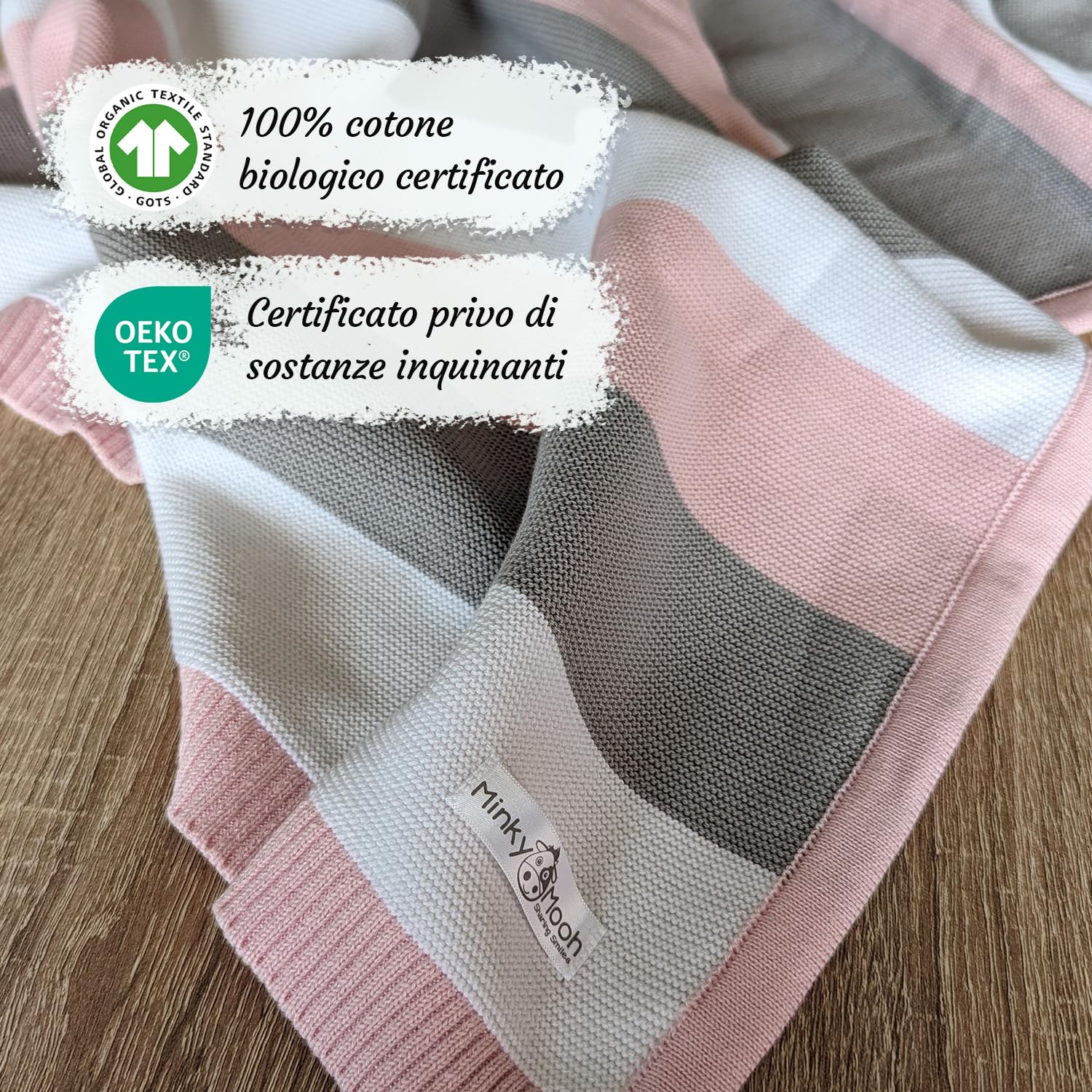 Coperta per bambini in cotone biologico, Oeko-Tex 100, coperta per gattonare e prigionia, regalo per nascita e primo equipaggiamento, 94 x 72 cm, rosa