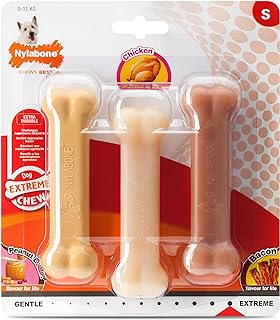 Nylabone Extreme Tough Dog Chew Toy Bones, Peanut Butter, Chicken, Bacon Flavoured, 3-Piece, Small, For Dogs Up To 11 kg