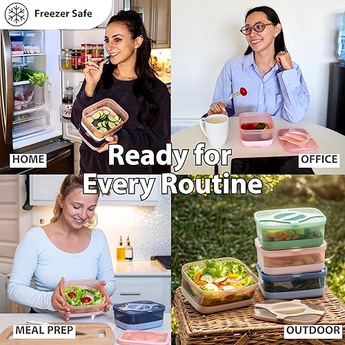 Miniatura 8 de Lonchera Bento paquete de 4 recipientes a prueba de fugas, 3 tazas de 25.5 onzas, tapa Twistlock, reutilizable, portátil, apta para microondas y