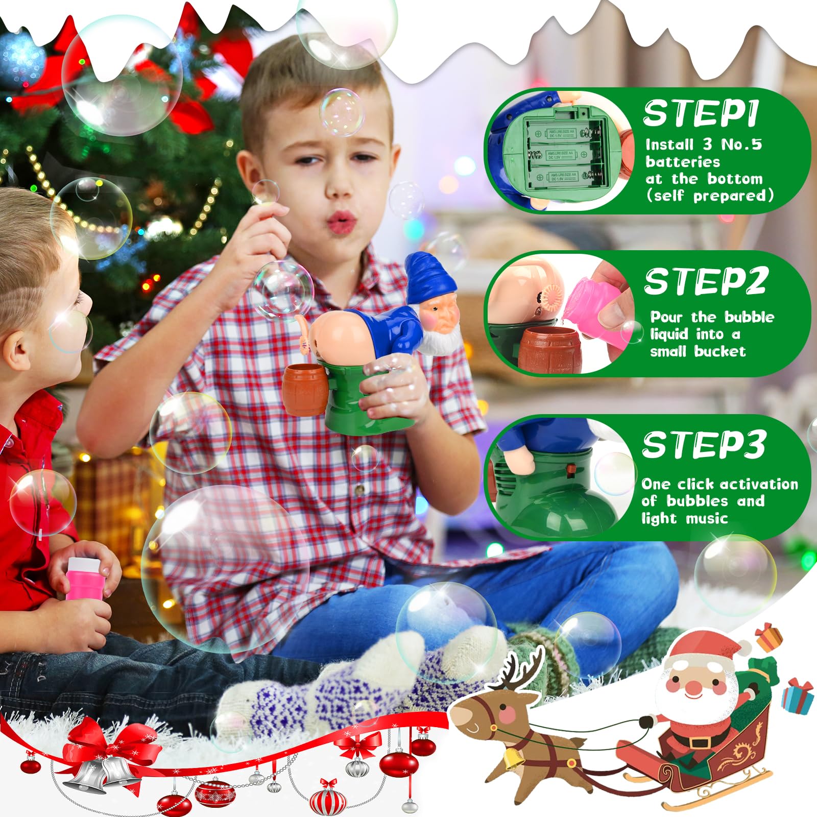 Santa Fart Bubble Machine, Electric Light-Up Bubble Maker with Music - Image 2