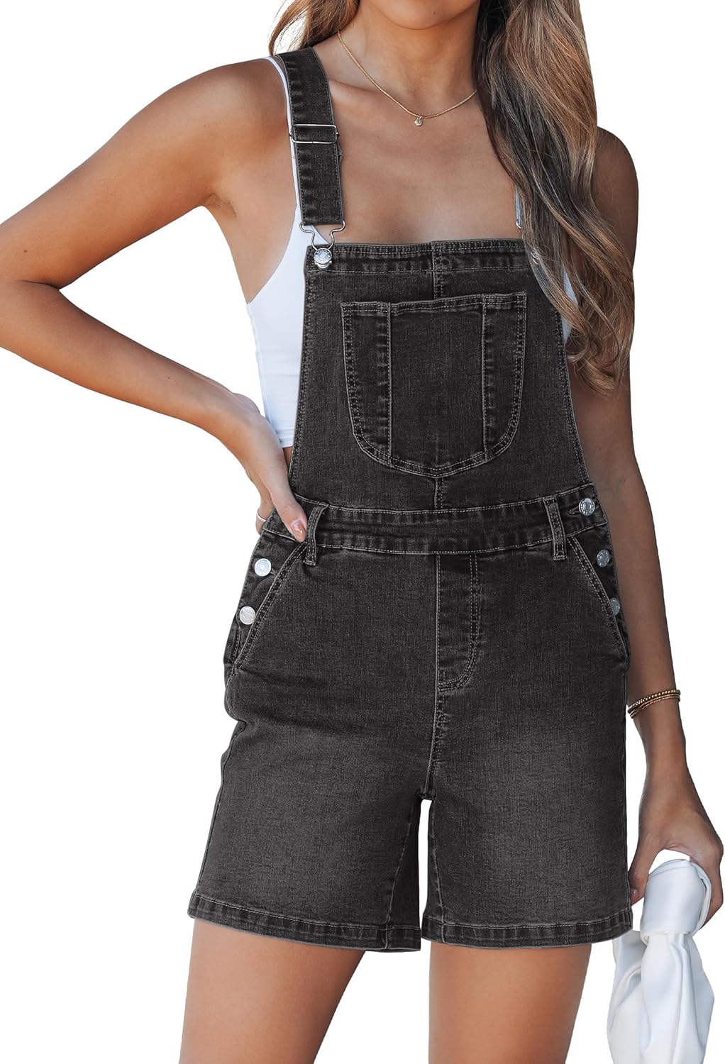 luvamia Denim Overalls for Women Loose Fit Baggy Jean Shorts Overall Bib Summer Casual Stretchy Adjustable Shortalls