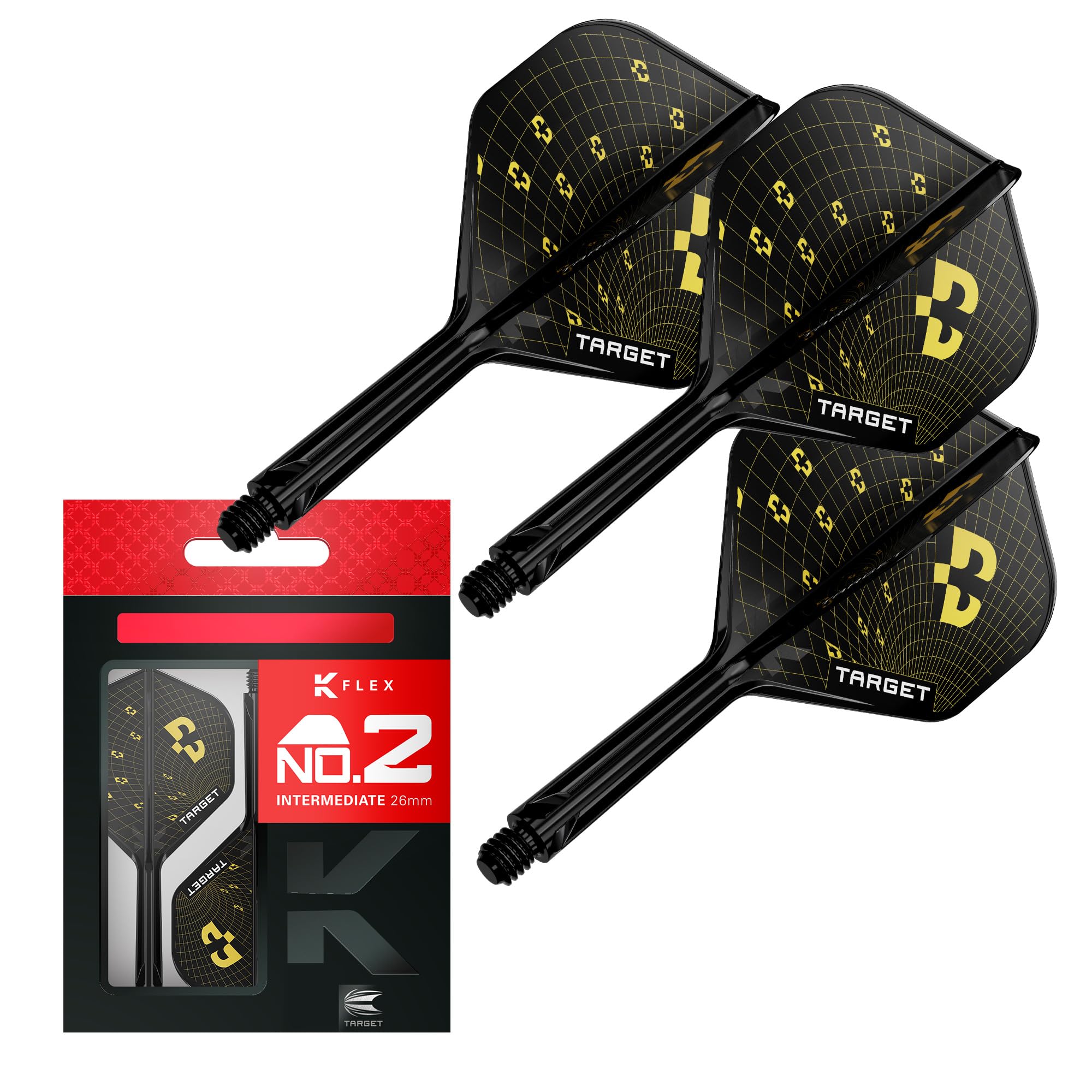 Target Darts K-Flex Bolide Dart Flights & Shafts, No.2 (Intermediate, 26mm) | Pack of 3 Kflex Integrated Flight & Shaft System, All In One Moulded Stem | Professional Dart Accessories
