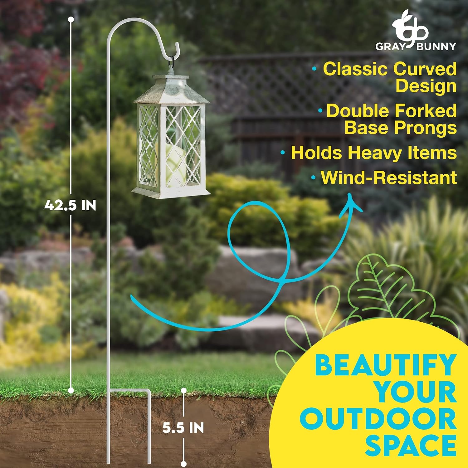Bird Feeder Pole - 2 Pack - 48" Heavy Duty Shepherds Hook for Bird Feeders for Outside, 2/5" Thick Bird Feeder Stand, Non Hallow Hanging Plant Stand & Bird Feeder Hanger - White