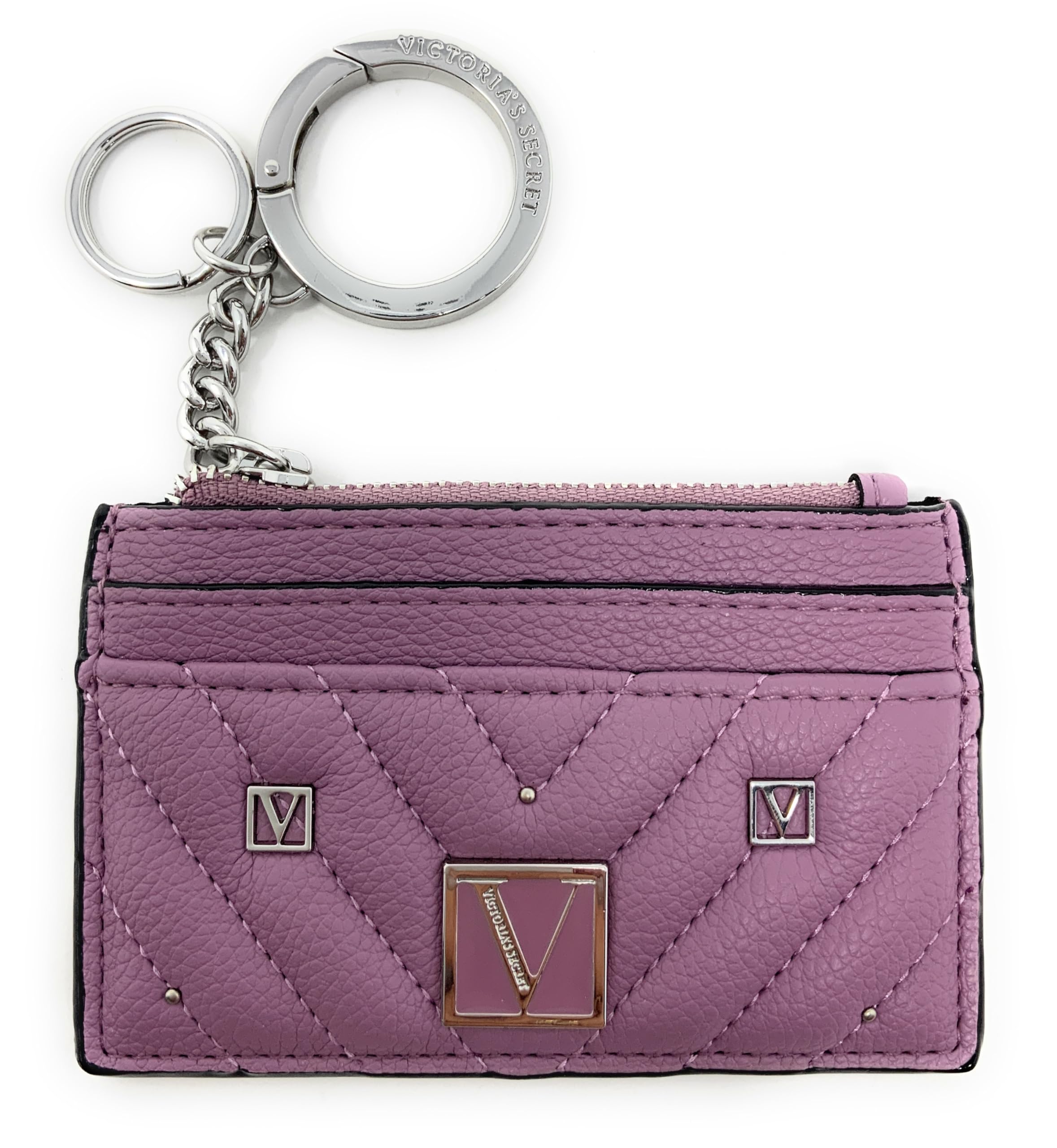 Victoria s Secret The Victoria Card Case Key Chain, Mauve V-Quilt