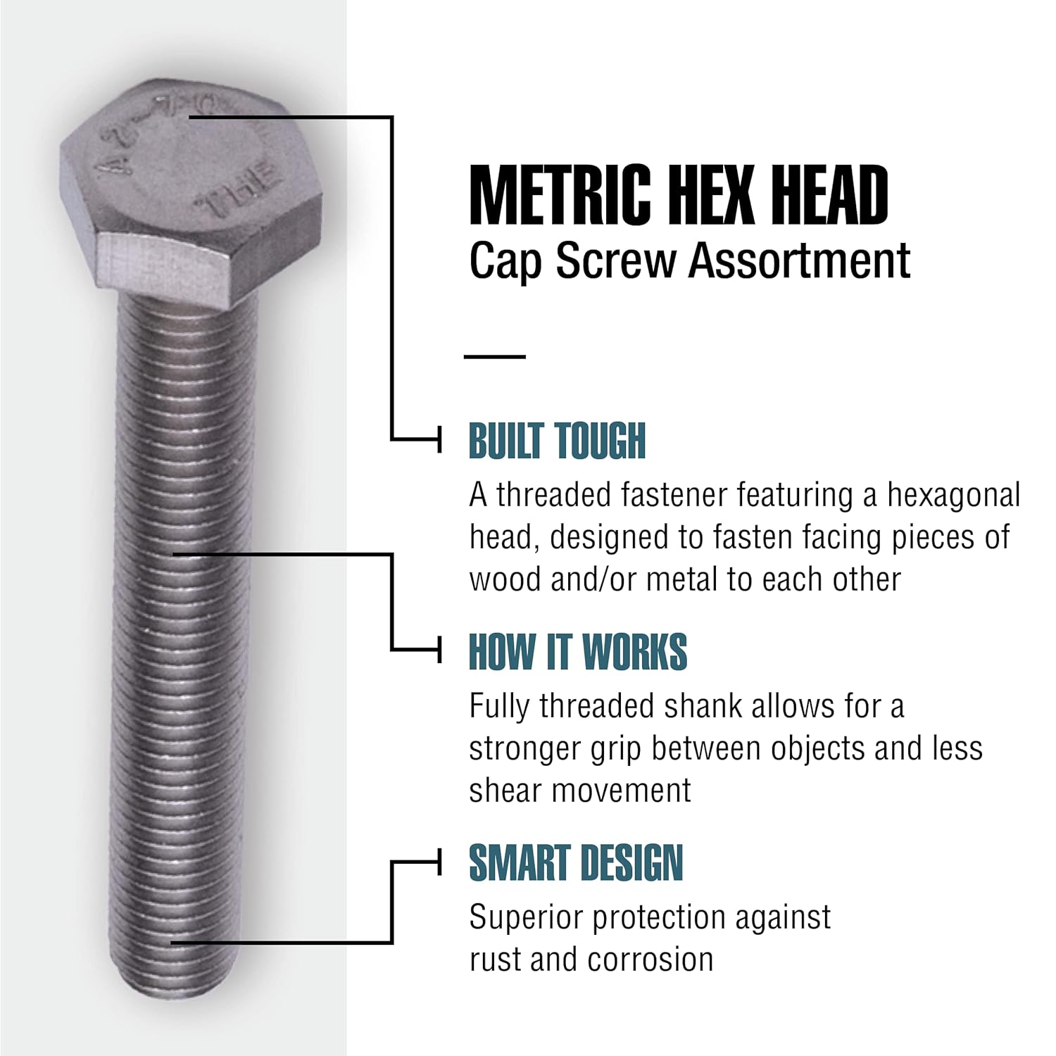 Workshop Hardware Fastener Assortment Kit, Metric Stainless Steel Hex Cap Screw Set, 134 Piece Variety, M6-1.00 and M8-1.25 Diameters