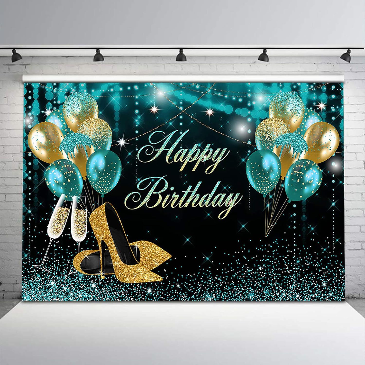 Buy Avezano Teal and Gold Birthday Backdrop Teal Balloons Gold Heels