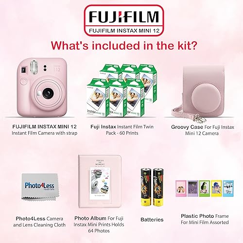 Miniatura 2 de Fujifilm Paquete de cámara instantánea Instax Mini 12 con película instantánea Fujifilm Instax Mini (60 hojas) con accesorios que incluyen funda