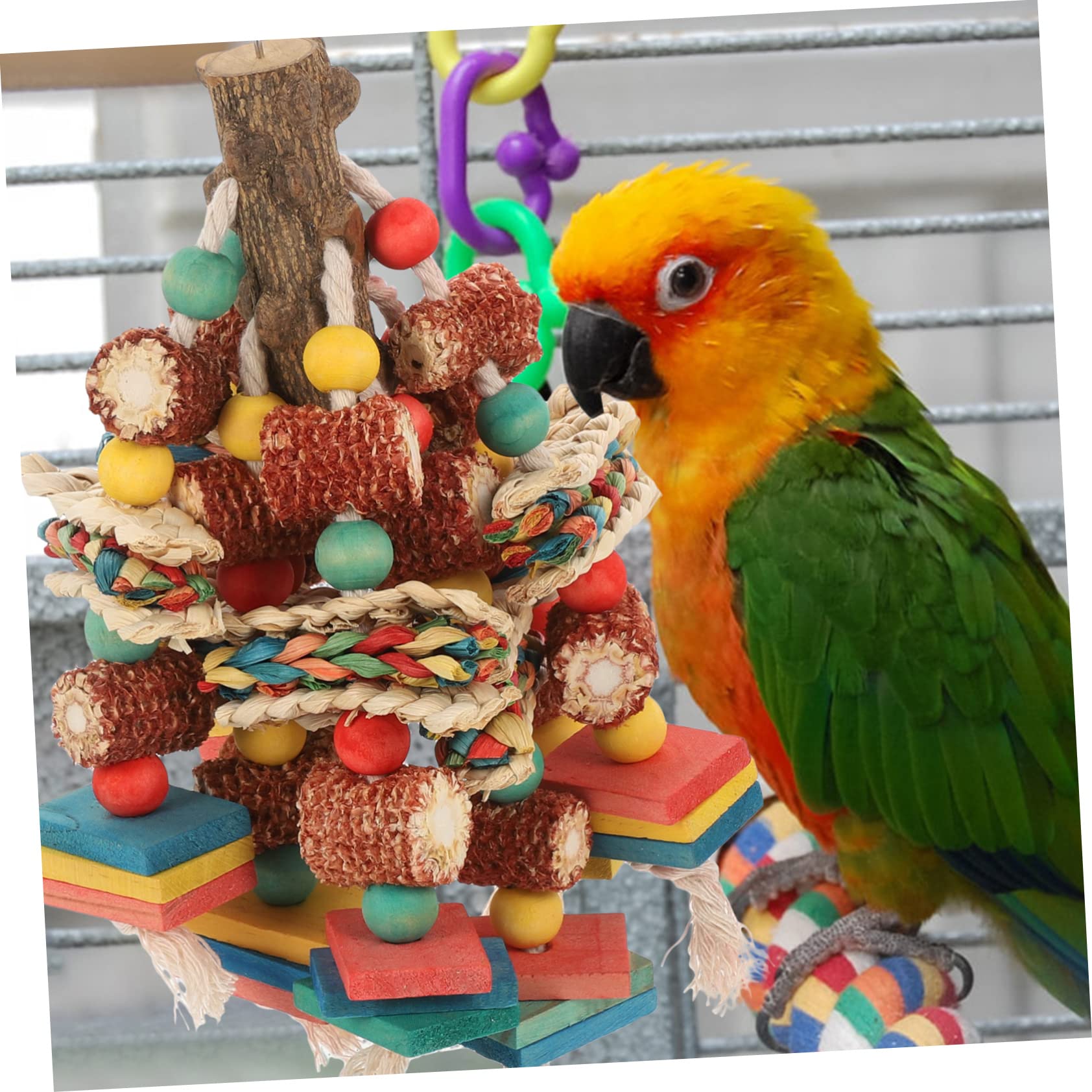 minkissy Juguete masticable para loro, juguete para masticar pájaros, juguete para pájaros pequeños, juguete interesante para cacatúas, juguete de loro para pájaros grandes, juguete de jaula de