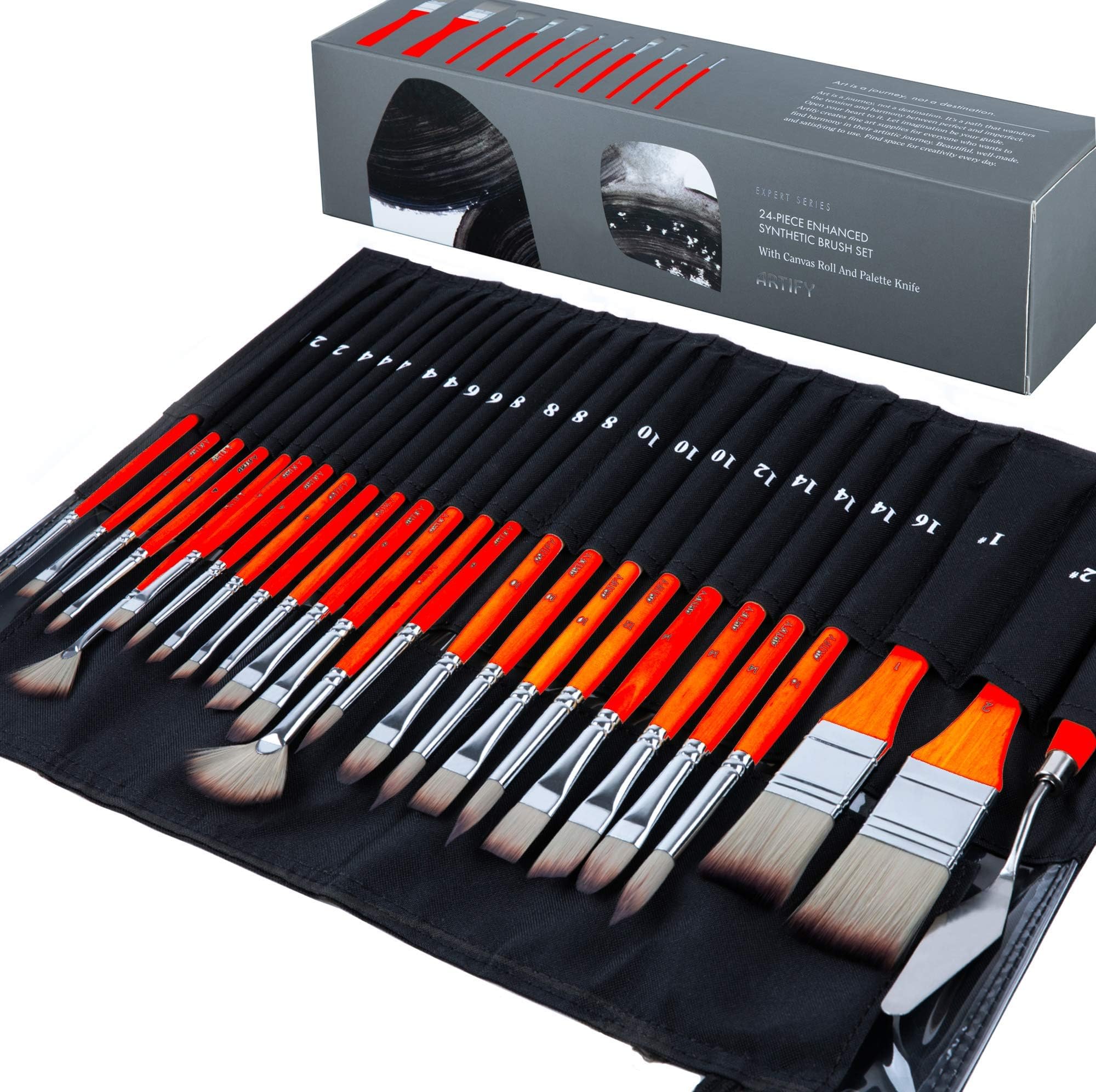 ARTIFY Sunflower 15 Pieces Paint Brush Set, Expert Series, Enhanced Synthetic Brush Set with Canvas Roll and Special Bookmarks for Acrylic, Oil, Watercolor and Gouache - DarkSteelBlue