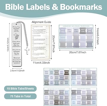 75 Pieces Blue Bible Tabs Set with Gold Foil & Metal Bookmark