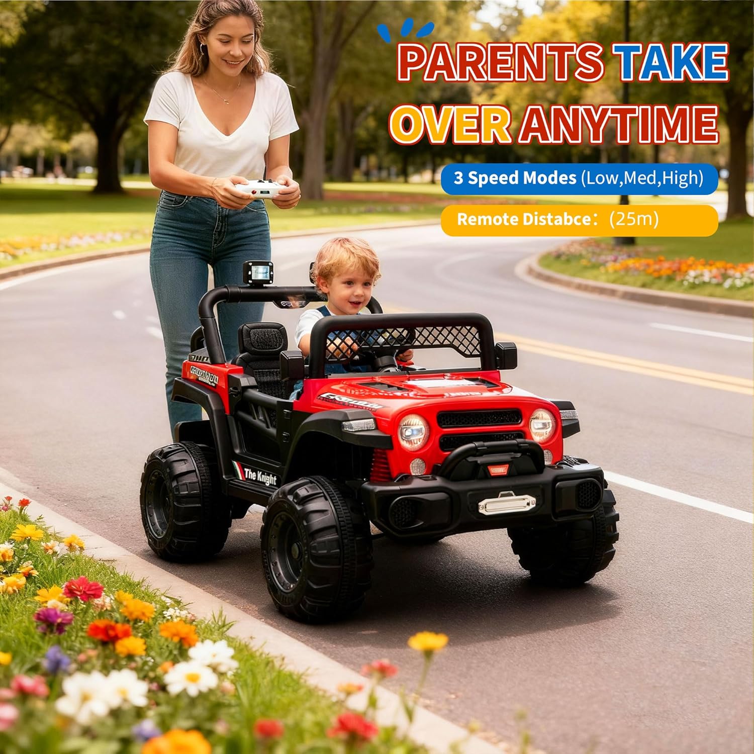 12V Ride on Truck，Kids Electric Car with Parent Remote Control| Features 3 Speeds Up to 6MPH, 2 * 550w Moto, Safty Belt，Spring Suspension, LED Lights, Music for Children Aged 2-8 Years(Red)