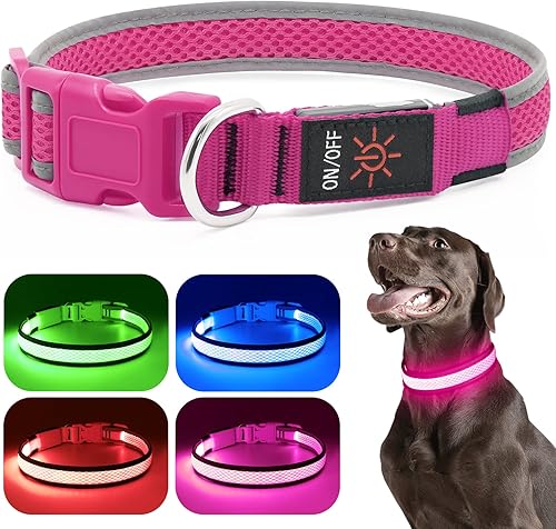 Flashseen Collar de perro LED, luces recargables por USB, ajustable, cómodo, de malla suave, collar de seguridad para perros pequeños, medianos y