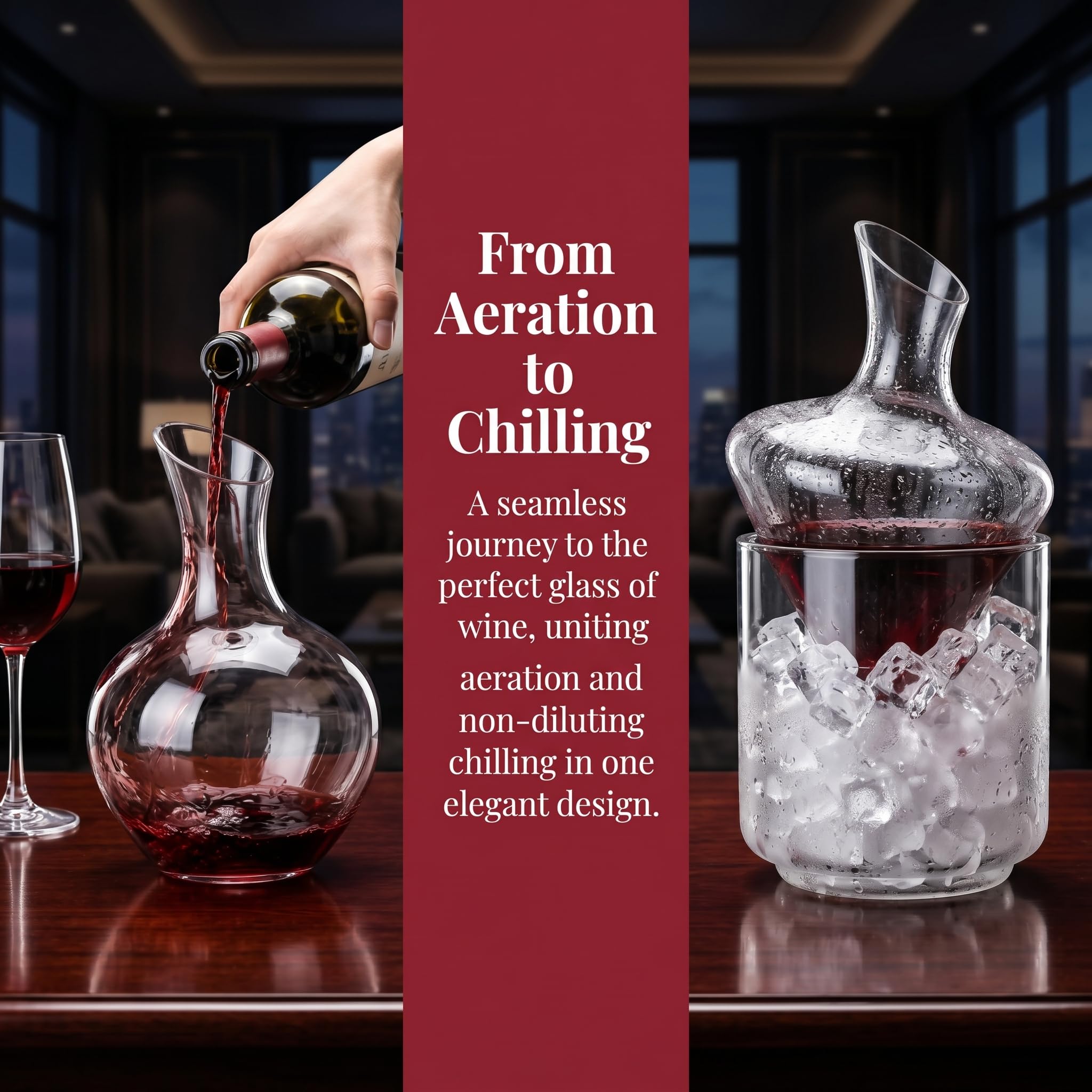 Cywinfow Décanteur à vin avec seau à glace - Verre borosilicate 3.3 1000 ml - Résistant au froid et à la chaleur (-10 °C à +175 °C) - Avec aérateur de vin pour un développement optimisé des