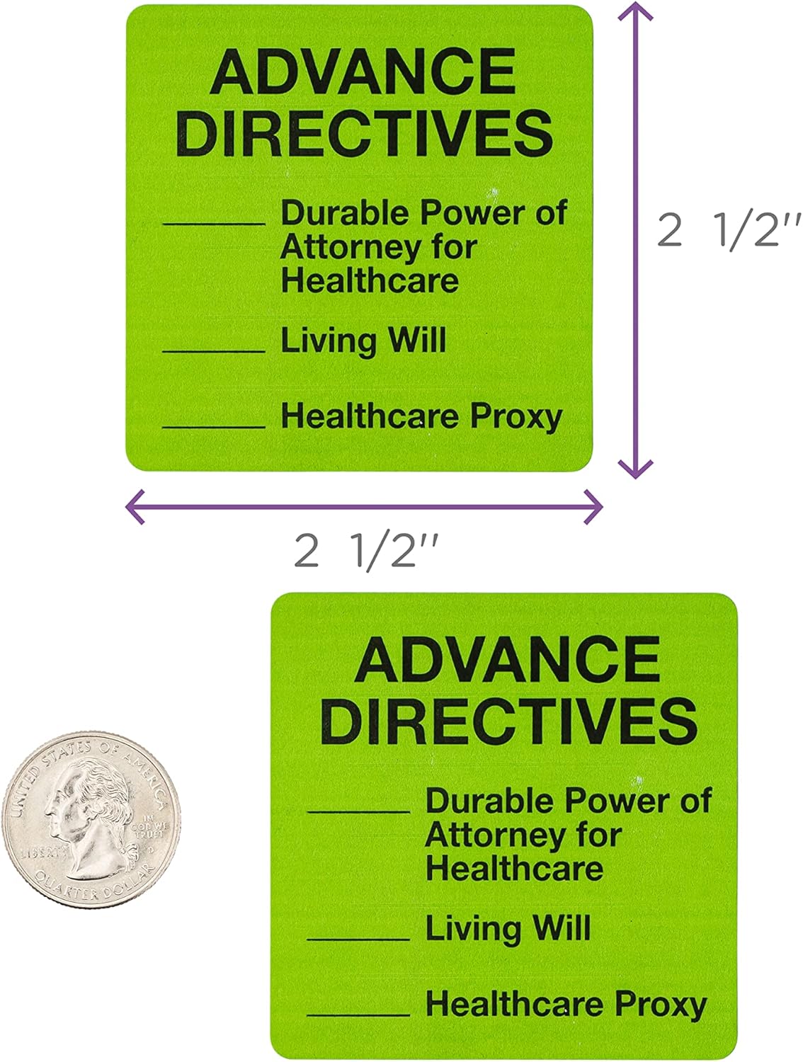 Carstens Medical Stickers – Advance Directives, Power of Attorney, Living Will, Healthcare Proxy Labels for Medical Charts, Green and Black, Roll of 100 Patient Chart Labels, W2.5 x H2.5