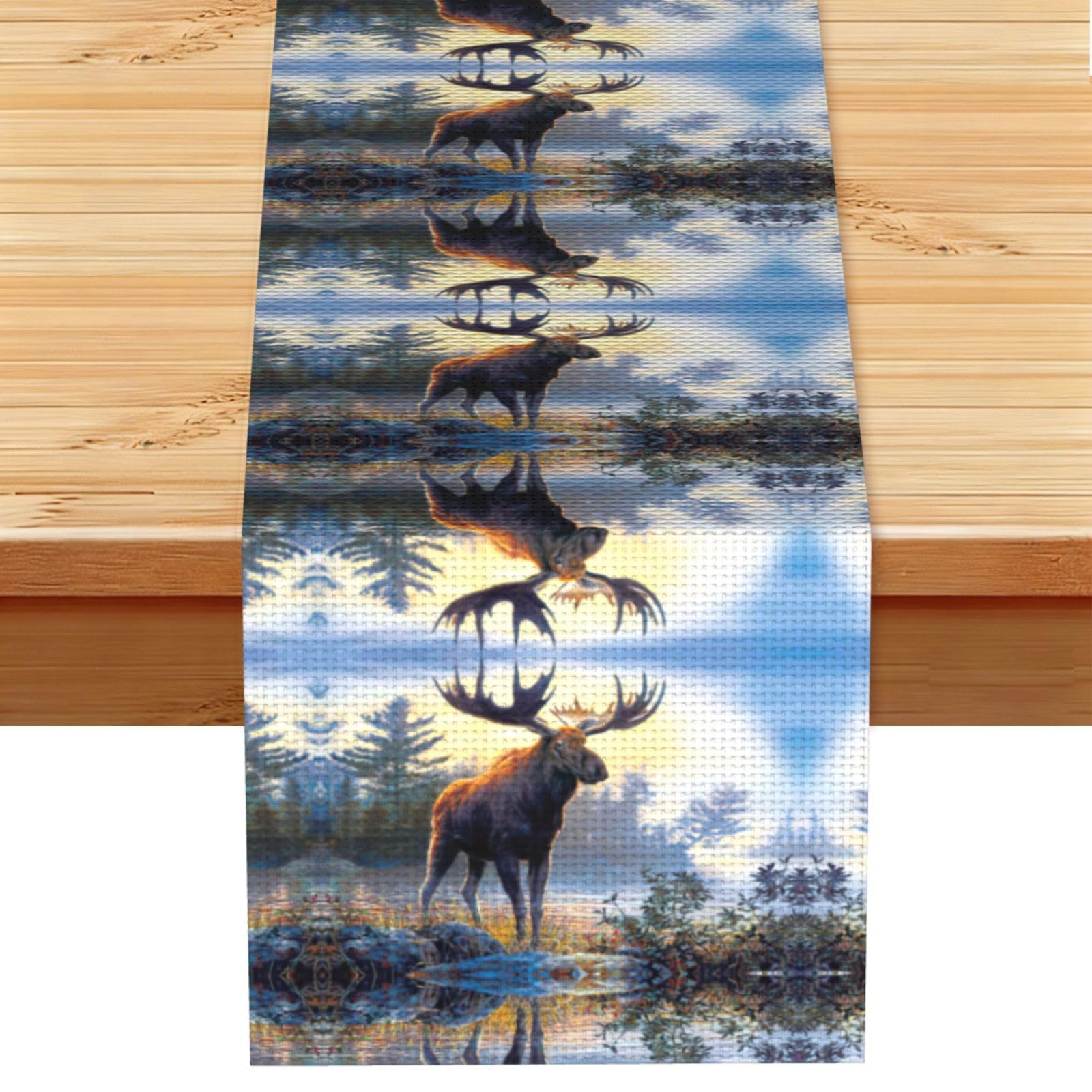 Fall Moose Deer Stylish Printed Table Cloth, Decorative Table Runner 13x72in for Home, Party and Banquet Home Decor