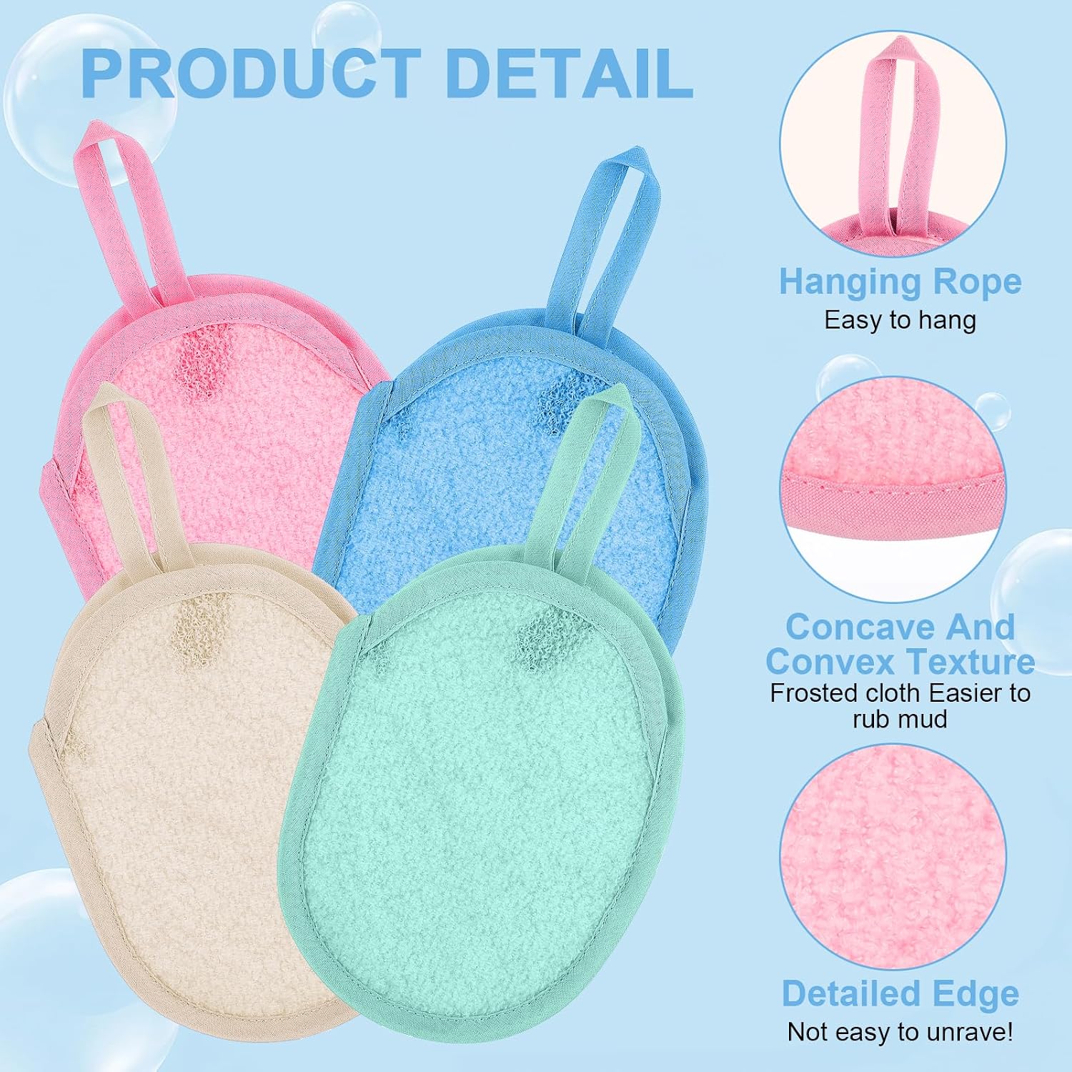 4Pcs Bath Body Exfoliating Soap Saver, Exfoliator Scrubber Pouch, Bath Loofah Sponge, Shower Soap Bags for Women Men, Hangable Exfoliator Scrubber Soaps Pouchs for Body & Face Wash (Light Color)