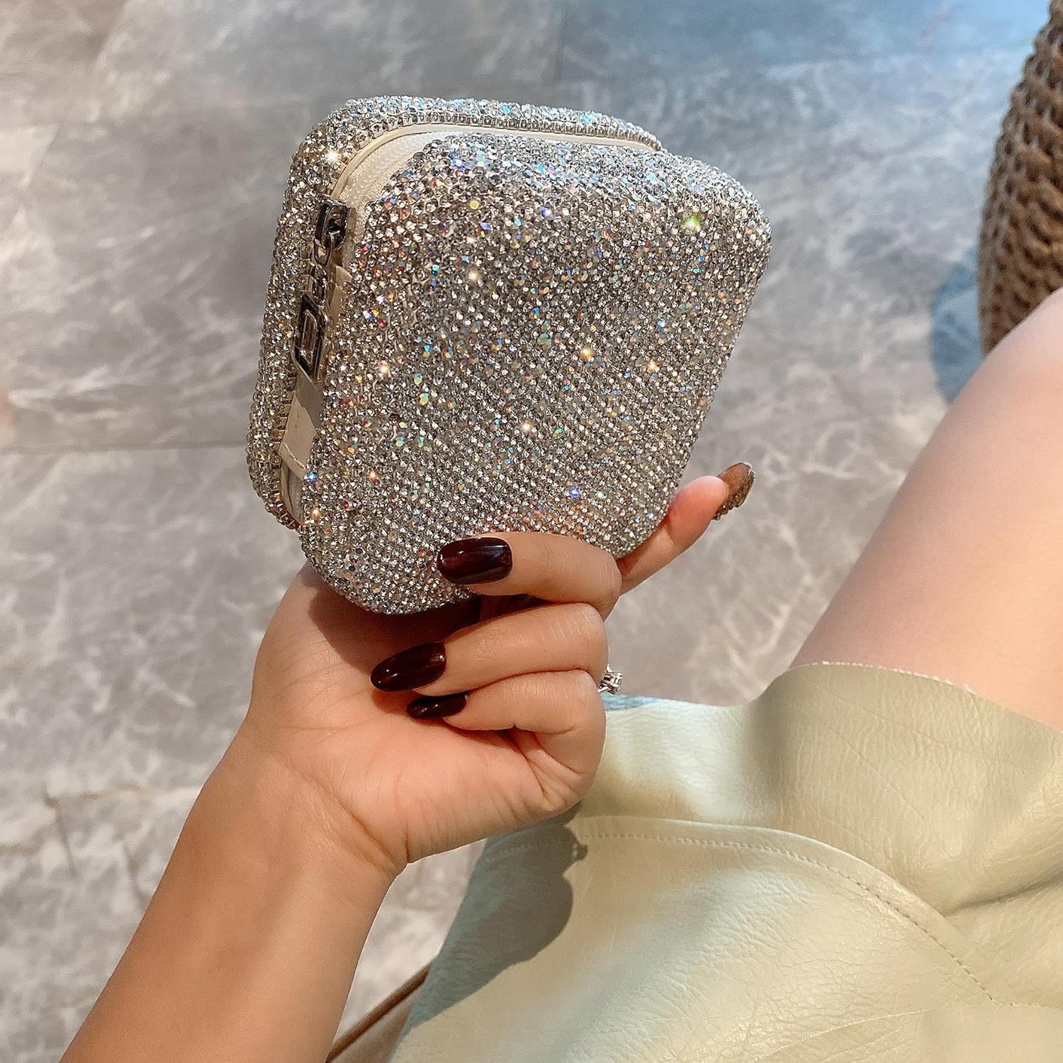 Luxury Crystal Rhinestone Travel Jewelry Box, Portable Ring Earring Organizer Case, gifts for mom sister Gifts