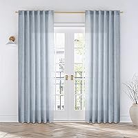 Vista 38 de Cortinas de lino blanco con pestaña trasera de 108 pulgadas de largo, 2 paneles para sala de estar, cortinas de estilo rústico bohemias, filtro