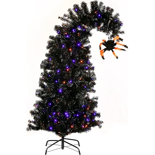National Tree Company Pre Lit Artificial Tree Decoration, Black, Curved, LED Lights, Plug in, Halloween Collection, 6 Feet