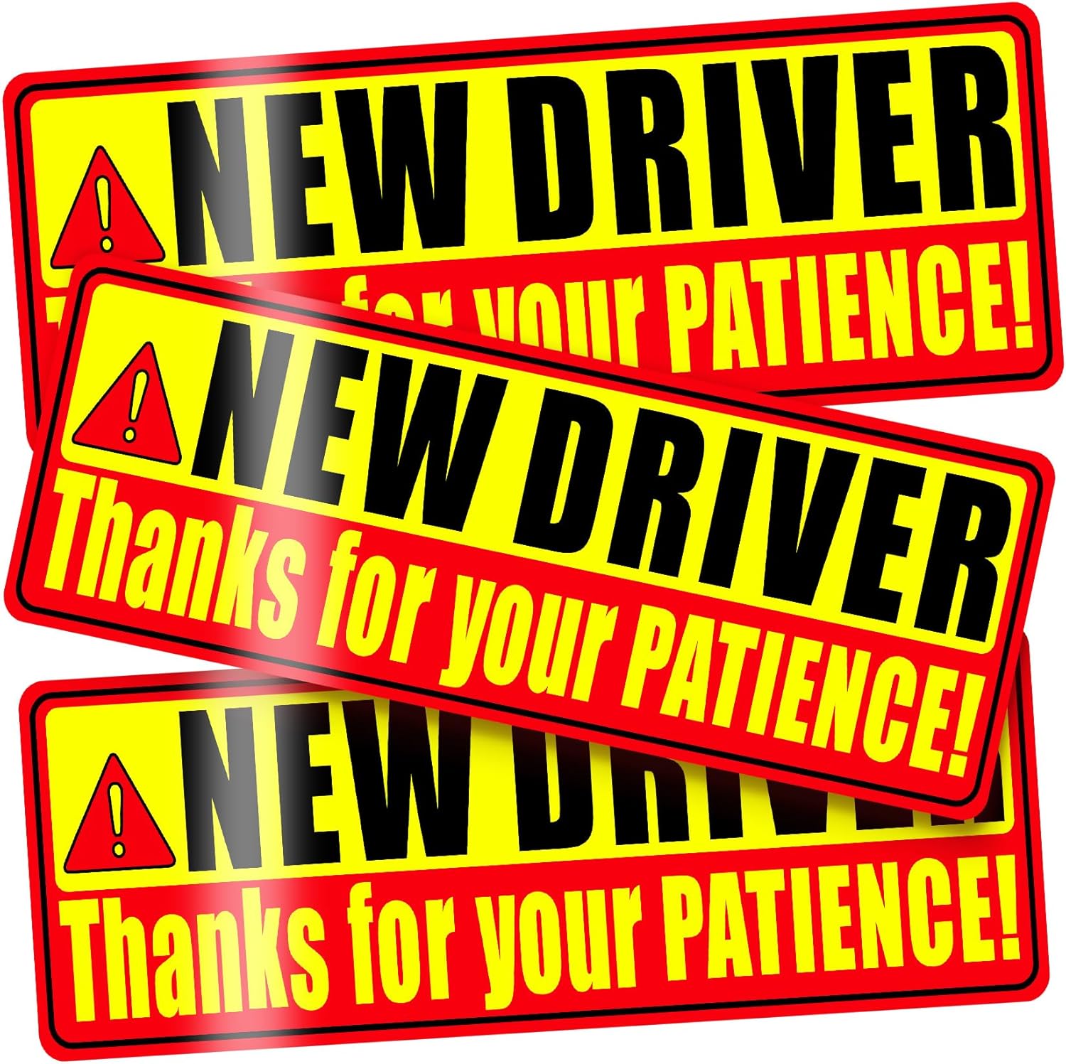 PSLER New Driver Magnet - Student Driver Magnet for Car Reflective 9.4 Inch Magnetic Bumper Sign 0.5mm Thick Reusable Warning Decal 3 Pack for Teen Driver Vehicles