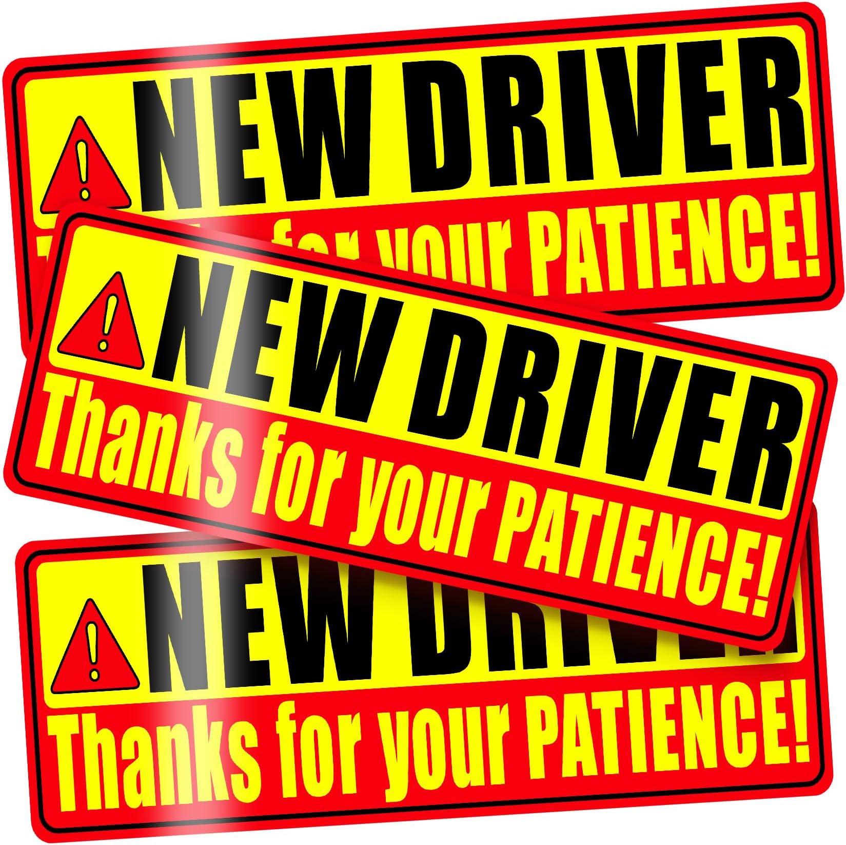 PSLER New Driver Magnet - Student Driver Magnet for Car Reflective 9.4 Inch Magnetic Bumper Sign 0.5mm Thick Reusable Warning Decal 3 Pack for Teen Driver Vehicles
