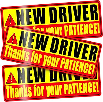 PSLER New Driver Magnet - Student Driver Magnet for Car Reflective 9.4 Inch Magnetic Bumper Sign 0.5mm Thick Reusable Warning Decal 3 Pack for Teen Driver Vehicles