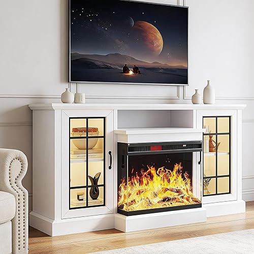 Soporte para TV de 59'', Centro de Entretenimiento de Medios con Consola de Vidrio de 3 Lados para TVs hasta 65'' con Puerta de Vidrio, Color de